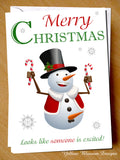 Rude Naughty Snowman Christmas Card ~ Looks Like Someone Is Excited!