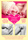 Hearts New Born Baby Birth Announcement Twin Photo Cards Personalised Bespoke ~ QUANTITY DISCOUNT AVAILABLE