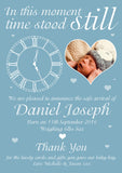 In This Moment Time Stood Still Clock Message Note New Born Baby Birth Announcement Photo Cards Personalised Bespoke ~ QUANTITY DISCOUNT AVAILABLE