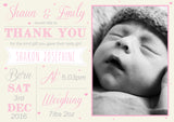 Classic Fresh Thank You Message Note New Born Baby Birth Announcement Photo Cards Personalised Bespoke ~ QUANTITY DISCOUNT AVAILABLE