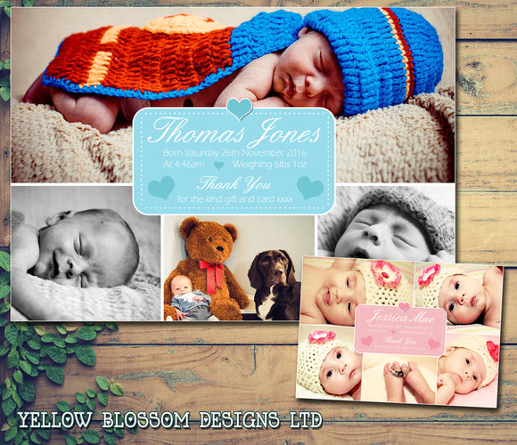 Multiple Photos Montage Thank You Message Note New Born Twin Baby Birth Announcement Photo Cards Personalised Bespoke ~ QUANTITY DISCOUNT AVAILABLE