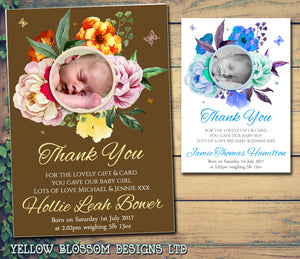 Flowers Roses New Born Baby Birth Announcement Photo Cards Personalised Bespoke ~ QUANTITY DISCOUNT AVAILABLE