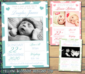 Thank You New Born Baby Birth Announcement Photo Cards Personalised Bespoke ~ QUANTITY DISCOUNT AVAILABLE