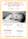 Floral Border New Born Baby Birth Announcement Photo Cards Personalised Bespoke ~ QUANTITY DISCOUNT AVAILABLE