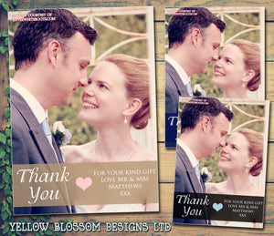Portrait Full Photo Heart Photo Personalised Wedding Thank You Cards ~ QUANTITY DISCOUNT AVAILABLE
