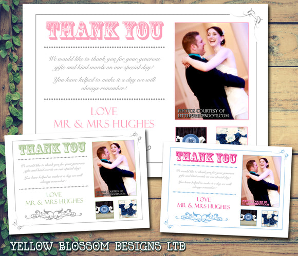 Carnival Shabby Chic Photo Personalised Wedding Thank You Cards ~ QUANTITY DISCOUNT AVAILABLE - YellowBlossomDesignsLtd