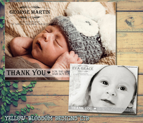 Full Photo Banner Message Note New Born Baby Birth Announcement Photo Cards Personalised Bespoke ~ QUANTITY DISCOUNT AVAILABLE