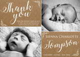 Kraft Background Rustic Barn Thank You Message Note New Born Baby Birth Announcement Photo Cards Personalised Bespoke ~ QUANTITY DISCOUNT AVAILABLE