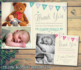 Thanks Bunting Elegant New Born Baby Birth Announcement Photo Cards Personalised Bespoke ~ QUANTITY DISCOUNT AVAILABLE