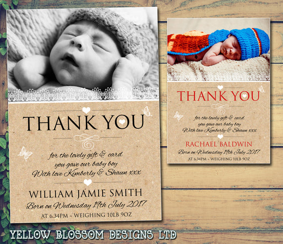 Nautral New Born Baby Birth Announcement Photo Cards Personalised Bespoke ~ QUANTITY DISCOUNT AVAILABLE
