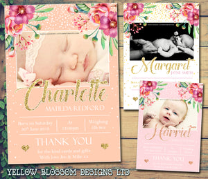 Premium Personalised New Baby Photo Thank You Cards Girl Birth Announcement