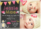 Chalboard Cute Thank You Message Note New Born Baby Birth Announcement Photo Cards Personalised Bespoke
