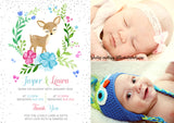 Woodland Creatures Cute Thank You Message Note New Born Baby Birth Announcement Photo Cards Personalised Bespoke