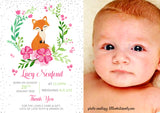 Woodland Creatures Cute Thank You Message Note New Born Baby Birth Announcement Photo Cards Personalised Bespoke