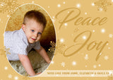 Peace & Joy Red Gold Blue Personalised Folded Flat Christmas Photo Cards Family Child Kids ~ QUANTITY DISCOUNT AVAILABLE