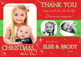 Three Photos Personalised Folded Flat Christmas Thank You Photo Cards Family Child Kids ~ QUANTITY DISCOUNT AVAILABLE