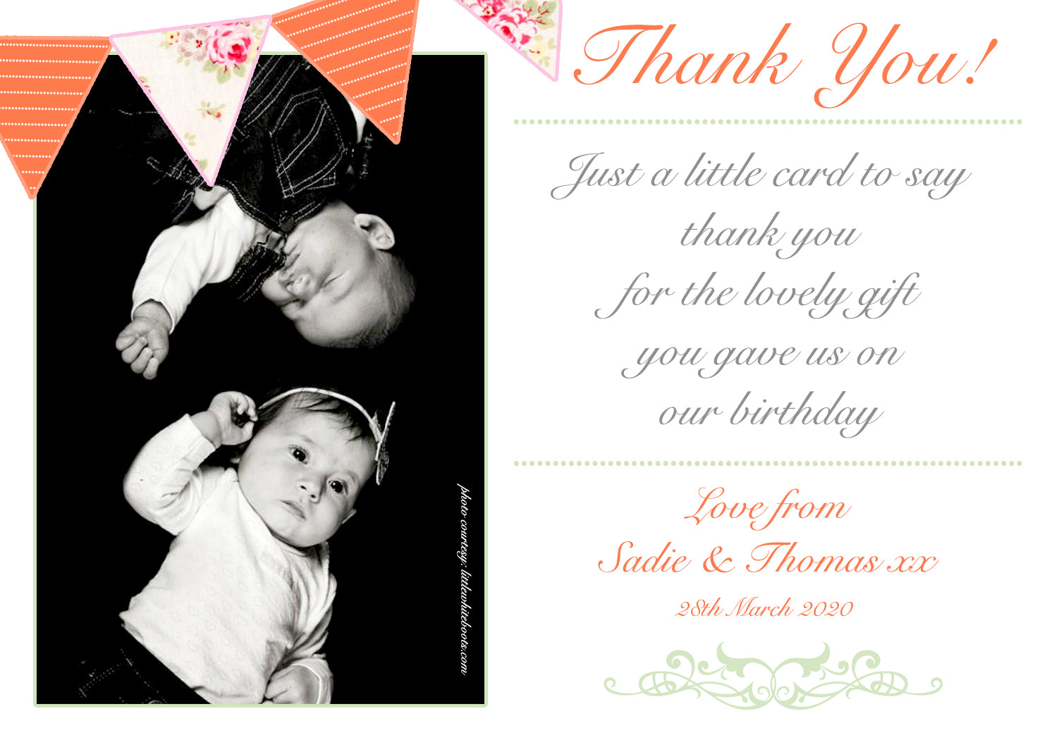 Shabby Chic Bunting Joint Boy Girl Twins Photo Personalised Thank