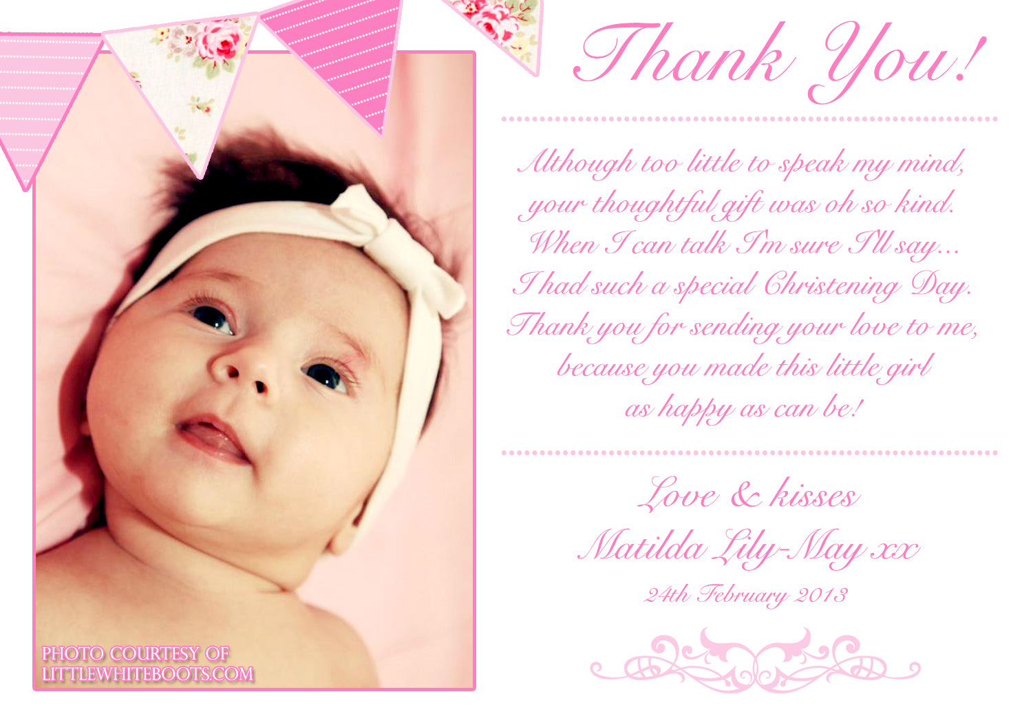 Shabby Chic Bunting Joint Boy Girl Twins Photo Personalised Thank You Cards  Christening Baptism Naming Day Party Celebrations QUANTITY DISCOUNT