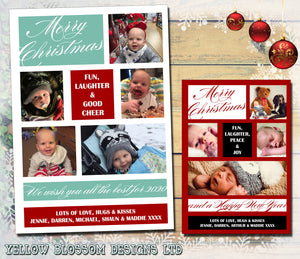 Montage Collage Photo Personalised Folded Flat Christmas Photo Cards Family Child Kids ~ QUANTITY DISCOUNT AVAILABLE