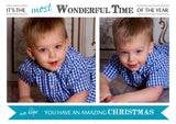 Most Wonderful Time Of The Year Folded Flat Christmas Photo Cards ~ QUANTITY DISCOUNT AVAILABLE