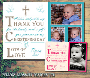 Doves & Crosses Joint Boy Girl Twins Photo Personalised Thank You Cards