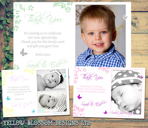 Cute Elegant Joint Boy Girl Twins Photo Personalised Thank You Cards Christening Baptism Naming Day Party Celebrations ~ QUANTITY DISCOUNT AVAILABLE