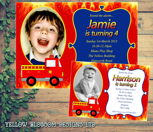 Fireman Sam Fire Engine Party Invitations - Birthday Invites Boy Girl Joint Party