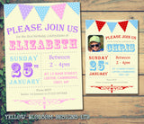Funky Bunting Poster Carnival Photo Invitations - Children's Kids Child Birthday Invites Joint Party Unisex Printed ~ QUANTITY DISCOUNT AVAILABLE