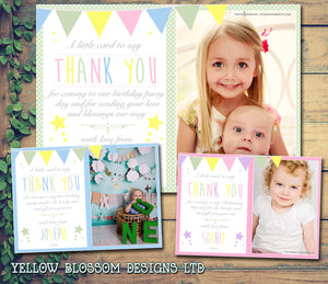 Vintage Bunting Personalised Birthday Thank You Cards Boys Girls - Custom Personalised Thank You Cards - Yellow Blossom Designs Ltd