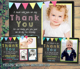 Chalkboard Colourful Rainbow Bunting Vintage Photo Vintage Personalised Birthday Thank You Cards Printed Kids Child Boys Girls Adult - Custom Personalised Thank You Cards - Yellow Blossom Designs Ltd