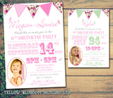 Girls Bunting Shabby Chic Photo Invitations - Birthday Invites Boy Girl Joint Party Twins Unisex Printed Children's Kids Child ~ QUANTITY DISCOUNT AVAILABLE