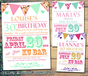 Adult Birthday Invitations Female Male Unisex Joint Party Her Him For Her - Poster Carnival Bright Colours ~ QUANTITY DISCOUNT AVAILABLE - YellowBlossomDesignsLtd