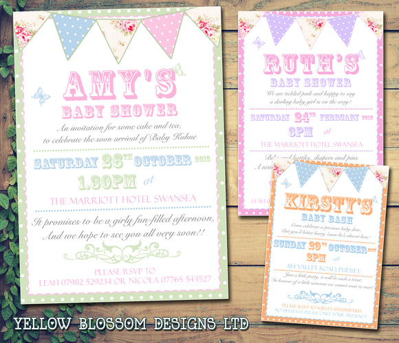 Baby Shower Invitations Boy Girl Unisex Twins Joint Party - Polka Dot Border Carnival ~ QUANTITY DISCOUNT AVAILABLE - YellowBlossomDesignsLtd