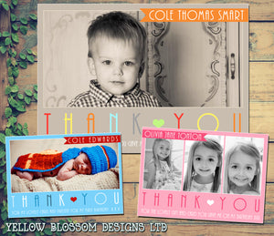 Classic Elegant Photos Banner Personalised Birthday Thank You Cards Printed Kids Child Boys Girls Adult  - Custom Personalised Thank You Cards - Yellow Blossom Designs Ltd