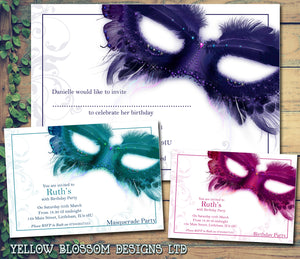 Adult Birthday Invitations Female Male Unisex Joint Party Her Him For Her - Masquerade Ball ~ QUANTITY DISCOUNT AVAILABLE - YellowBlossomDesignsLtd