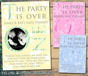 The Party Is Over ONE 1st Photo Personalised Birthday Thank You Cards Printed Kids Child Boys Girls Adult  - Custom Personalised Thank You Cards - Yellow Blossom Designs Ltd