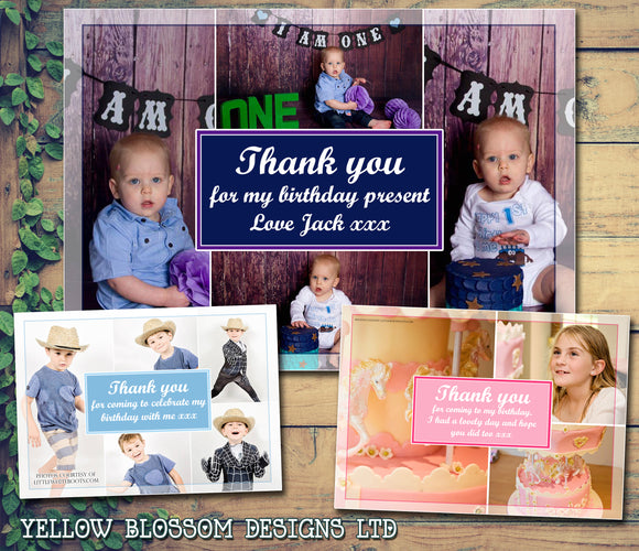 Multiple Montage Photos Party Personalised Birthday Thank You Cards Printed Kids Child Boys Girls Adult - Custom Personalised Thank You Cards - Yellow Blossom Designs Ltd