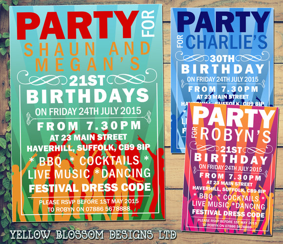 Festival Party Invitations 21st 18th Birthday Personalised