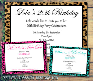 Adult Birthday Invitations Female Male Unisex Joint Party Her Him For Her - Leopard Print ~ QUANTITY DISCOUNT AVAILABLE - YellowBlossomDesignsLtd