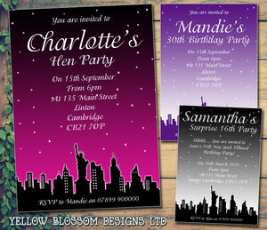 Skyline Newyork - Children's Kids Child Birthday Invitations Boy Girl Joint Party Twins Unisex Printed ~ QUANTITY DISCOUNT AVAILABLE