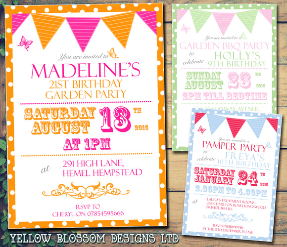 Adult Birthday Invitations Female Male Unisex Joint Party Her Him For Her - Butterflies Bunting ~ QUANTITY DISCOUNT AVAILABLE - YellowBlossomDesignsLtd
