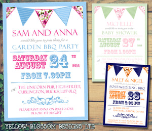 Adult Birthday Invitations Female Male Unisex Joint Party Her Him For Her - Funky Carnival Bunting Navy Orange ~ QUANTITY DISCOUNT AVAILABLE - YellowBlossomDesignsLtd