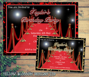 Personalised Birthday Invitations Female Male Unisex Joint Party 18th 21st 30th 40th 50th 60th Oscars Red Carpet ~ QUANTITY DISCOUNT AVAILABLE