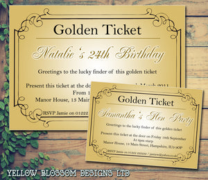 Adult Birthday Invitations Female Male Unisex Joint Party Her Him For Her - Golden Ticket Willy Wonka ~ QUANTITY DISCOUNT AVAILABLE - YellowBlossomDesignsLtd