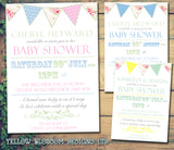 Baby Shower Invitations Boy Girl Unisex Twins Joint Party - Vintage Shabby Chic Bunting Rustic ~ QUANTITY DISCOUNT AVAILABLE - YellowBlossomDesignsLtd