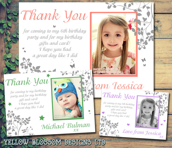 Photo Personalised Birthday Thank You Cards Printed Kids Child Boys Girls Adult - Custom Personalised Thank You Cards - Yellow Blossom Designs Ltd