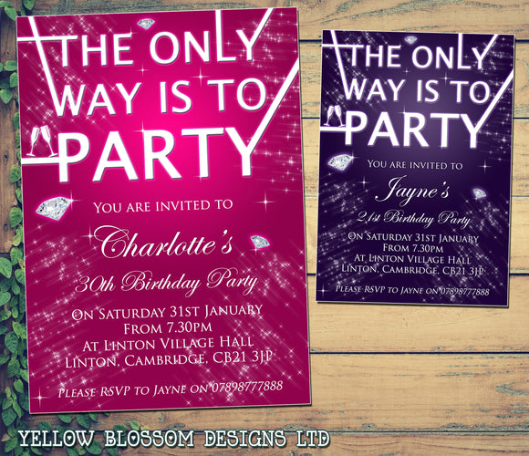 Adult Birthday Invitations Female Male Unisex Joint Party Her Him For Her - The Only Way Is To Party ~ QUANTITY DISCOUNT AVAILABLE - YellowBlossomDesignsLtd