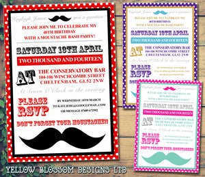 Adult Birthday Invitations Female Male Unisex Joint Party Her Him For Her - Moustache You A Question ~ QUANTITY DISCOUNT AVAILABLE - YellowBlossomDesignsLtd
