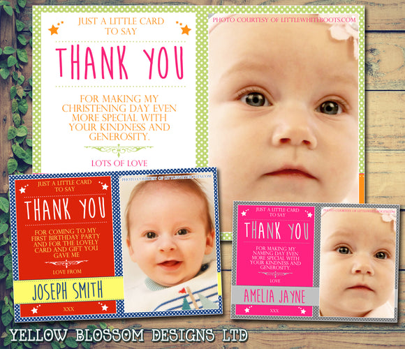 Funky Joint Boy Girl Twins Photo Personalised Thank You Cards Christening Baptism Naming Day Party Celebrations ~ QUANTITY DISCOUNT AVAILABLE