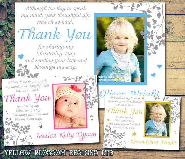 Elegant Joint Boy Girl Twins Photo Personalised Thank You Cards Christening  Baptism Naming Day Party Celebrations QUANTITY DISCOUNT AVAILABLE